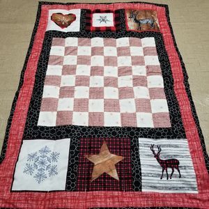 Quilt Wall Hanging Decor Reversible Red Black Reindeer Star Amish Home Heart